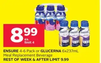 Rexall Ensure 4-6 pack or glucerna 6x237ml meal replacement beverage offer