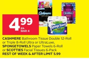 Rexall Cashmere bathroom tissue double 12-roll or triple 8-roll ultra or ultraluxe, spongetowels paper towels 6-roll or scotties fac offer