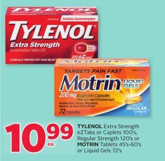 Rexall Tylenol extra strength eztabs or caplets 100' s, regular strength 120' s or motrin tablets 45' s-60' s or liquid gels 72' s offer