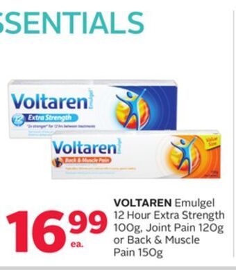 Rexall Voltaren emulgel 12 hour extra strength 100g, joint pain 120g or back & muscle pain 150g offer