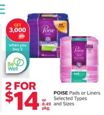Rexall Poise pads or liners offer