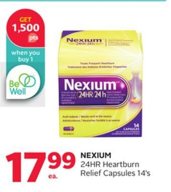 Rexall Nexium 24hr heartburn relief capsules 14' s offer