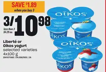 Independent City Market Liberté or oikos yogurt, 4x100 g offer