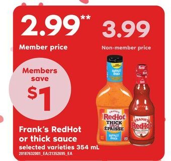 Independent City Market Frank's redhot or thick sauce, 354 ml offer