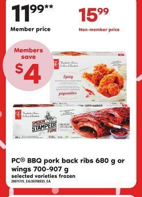 Independent City Market Pc® bbq pork back ribs 680 g or wings, 700-907 g offer