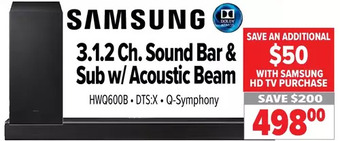 2001 Audio Video Samsung 3.1.2 ch. sound bar & sub w/ acoustic beam offer