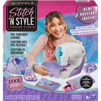 Toys R us Cool maker, stitch 'n style fashion studio, pre-threaded sewing machine toy with fabric and water transfer prints offer