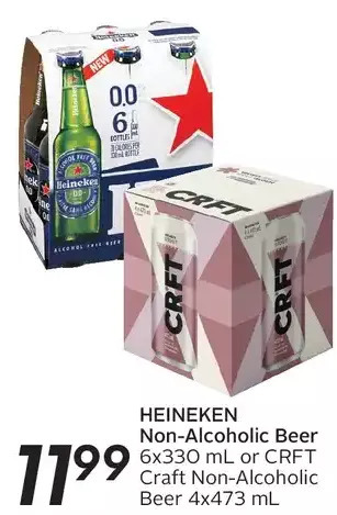 Sobeys Heineken non-alcoholic beer or crft craft non-alcoholic beer offer