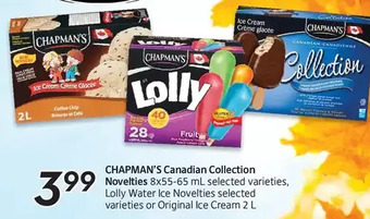 Sobeys Chapman's canadian collection novelties, lolly water ice novelties or original ice cream offer