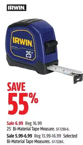Canadian Tire Irwin 25' bi-material tape measure | bi-material tape measures offer