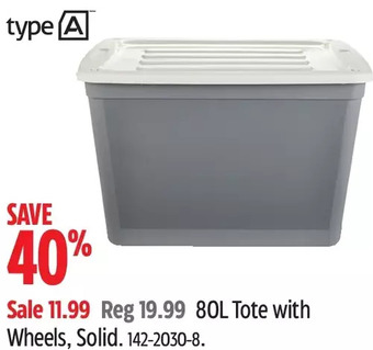 Canadian Tire Type a 80l tote with wheels offer