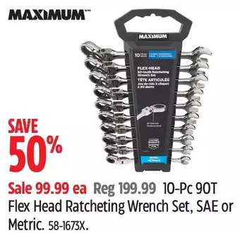 Canadian Tire 10-pc 90t flex head ratcheting wrench set, sae or metric offer