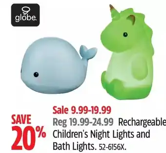 Canadian Tire Globe rechargeable children's night lights and bath lights offer