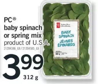 Fortinos Pc baby spinach or spring mix offer