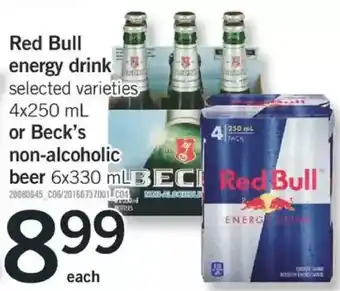 Fortinos Red bull energy drink or beck's non-alcoholic beer offer