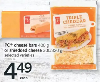 Fortinos Pc cheese bars or shredded cheese offer