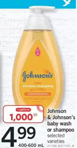Fortinos Johnson & johnson's baby wash or shampoo offer