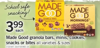 Fortinos Made good granola bars, minis, cookies, snacks or bites offer