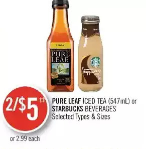 Shoppers Drug Mart Pure leaf iced tea or starbucks beverages offer