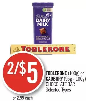 Shoppers Drug Mart Toblerone or cadbury chocolate bar offer