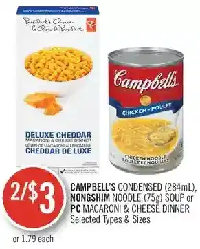 Shoppers Drug Mart Campbell's condensed, nongshim noodle soup or pc macaroni & cheese dinner offer