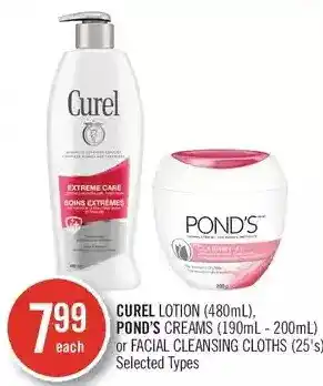 Shoppers Drug Mart Curel lotion, pond's creams or facial cleansing cloths offer