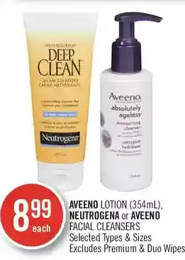 Shoppers Drug Mart Aveeno lotion, neutrogena or aveeno facial cleansers offer