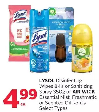 Rexall Lysol disinfecting wipes or sanitizing spray or air wick essential mist, freshmatic or scented oil refills offer