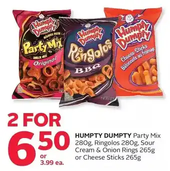 Rexall Humpty dumpty party mix, ringolos, sour cream & onion rings or cheese sticks offer