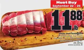 Loblaws Whole Beef Tenderloin 26.19Kg offer