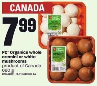 Loblaws PC Organics Whole Cremini Or White Mushrooms 680g offer