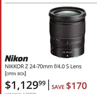 Vistek Nikon nikkor z 24-70mm f/4.0 s lens offer