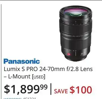 Vistek Panasonic lumix s pro 24-70mm f/2.8 lens– l-mount [used] offer