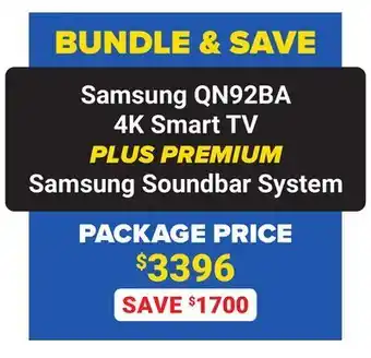 Visions Electronics Samsung qn92ba 4k smart tv plus premium samsung soundbar system offer