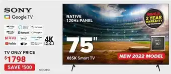 Visions Electronics Sony x85k smart tv offer