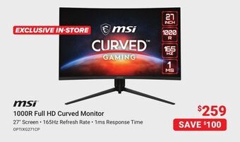 Visions Electronics Msi 1000r full hd curved monitor offer