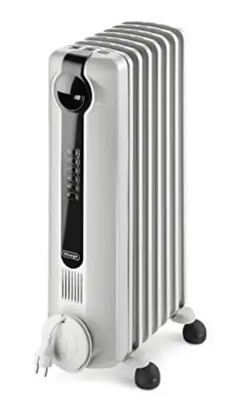 Amazon De'longhi oil-filled radiator space heater, full room quiet 1500w, adjustable thermostat, 3 heat settings, digital timer, eco offer