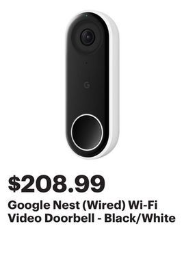 Best Buy Google nest (wired) wi-fi video doorbell - black/white offer
