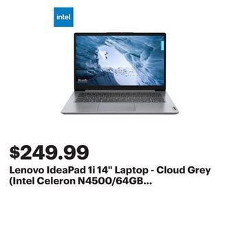 Best Buy Lenovo ideapad 1i 14" laptop - cloud grey (intel celeron n4500/64gb emmc/4gb ram/windows 11 s) offer