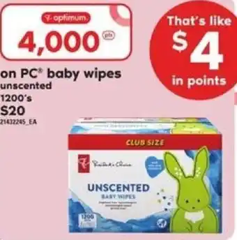 Loblaws PC Baby Wipes Unscented 1200's offer