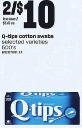 Loblaws Q-Tips Cotton Swabs 500's offer