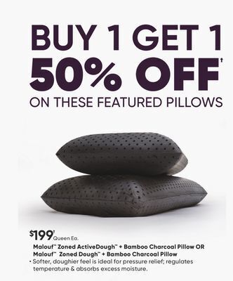 Sleep Country Malouf zoned activedough + bamboo charcoal pillow or malouf zoned dough + bamboo charcoal pillow offer