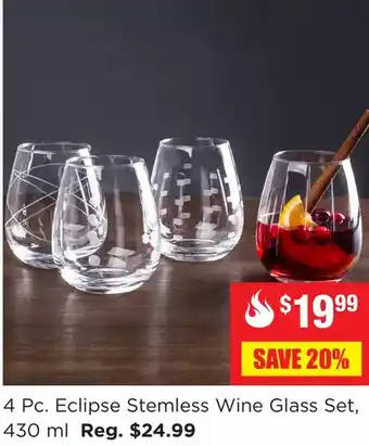 Kitchen Stuff Plus 4 pc. eclipse stemless wine glass set, 430 ml offer