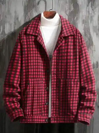 SheIn Men gingham slant pockets overcoat without sweater offer