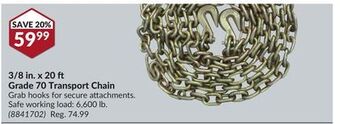 Princess Auto 3/8 in. x 20 ft grade 70 transport chain grab hooks offer
