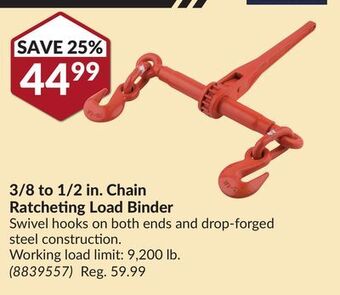 Princess Auto 3/8 to 1/2 in. chain ratcheting load binder offer
