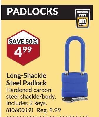 Princess Auto Long-shackle steel padlock offer