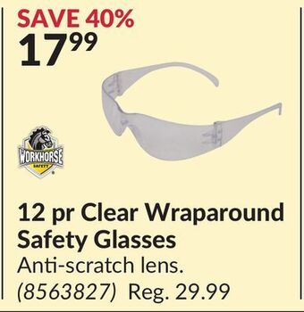 Princess Auto 12 pr clear wraparound safety glasses offer
