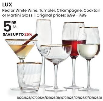 Stokes Lux red or white wine, tumbler, champagne, cocktail or martini glass offer
