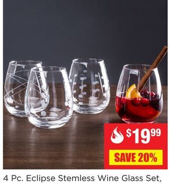 Kitchen Stuff Plus 4 pc. eclipse stemless wine glass set offer